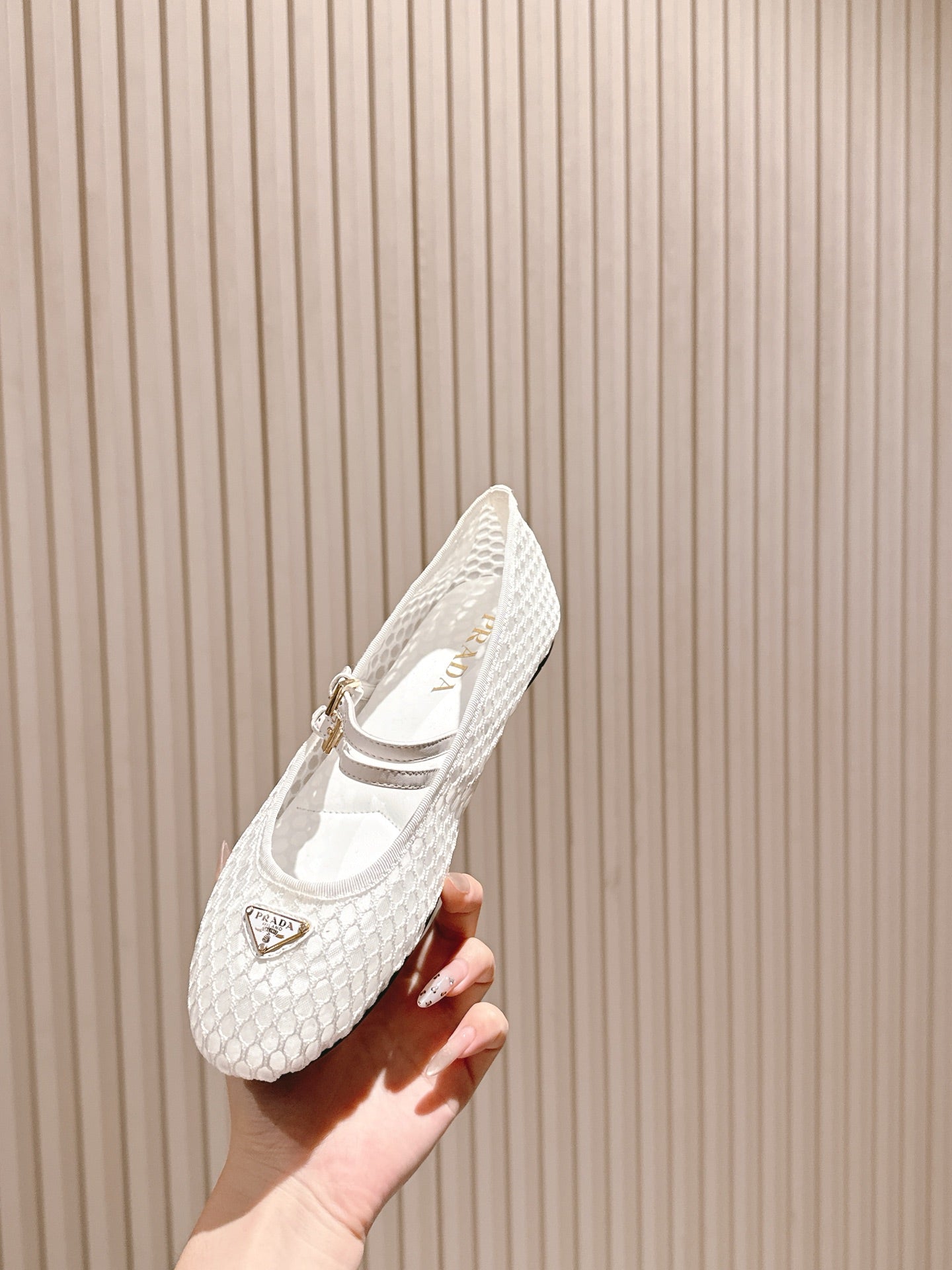 PRADA 25S BALLERINAS BALLET FLATS IN WHITE MESH FABRIC - 35