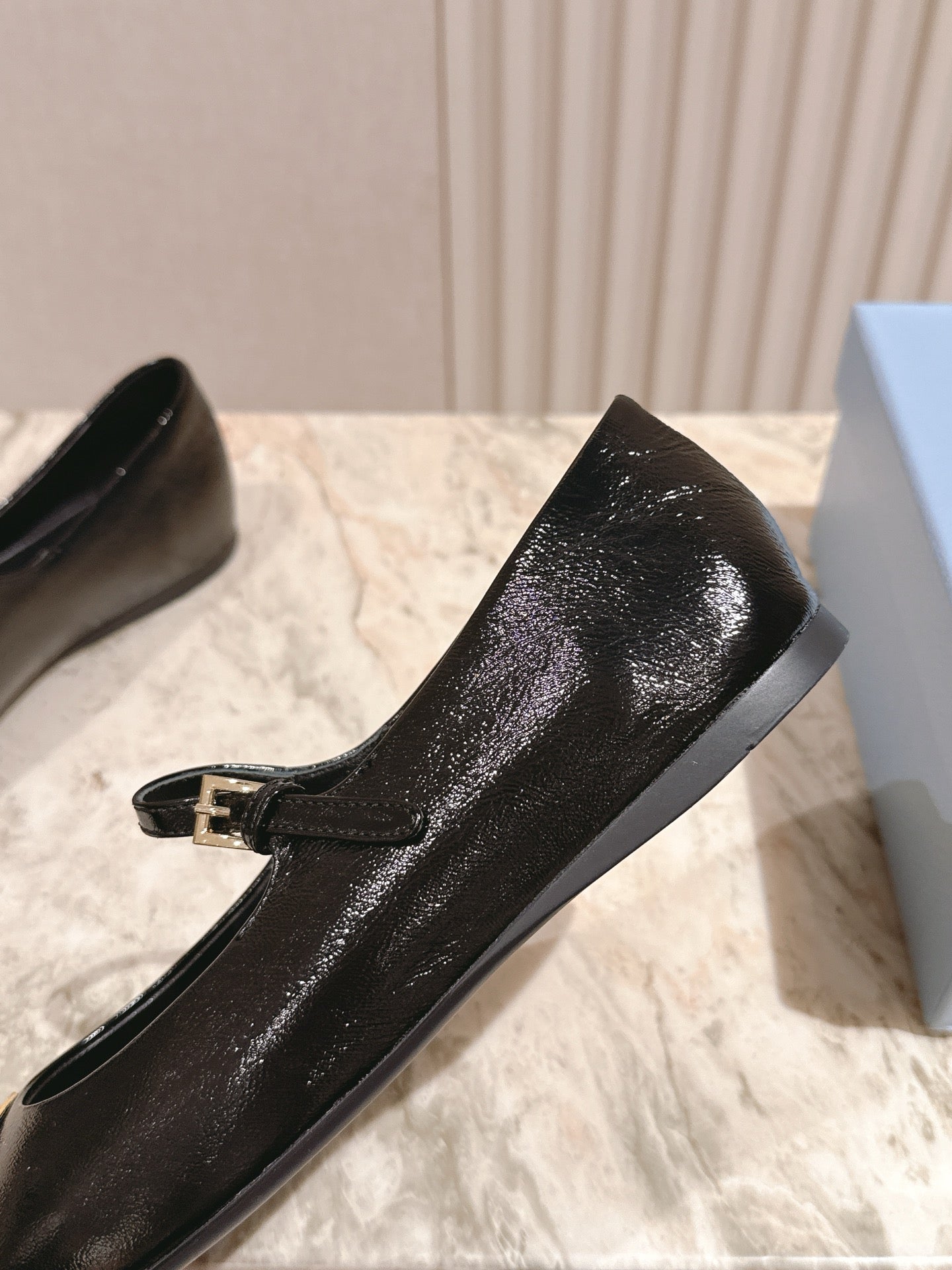 PRADA 25S BALLERINAS IN BLACK CALFSKIN GLOSSY - 35