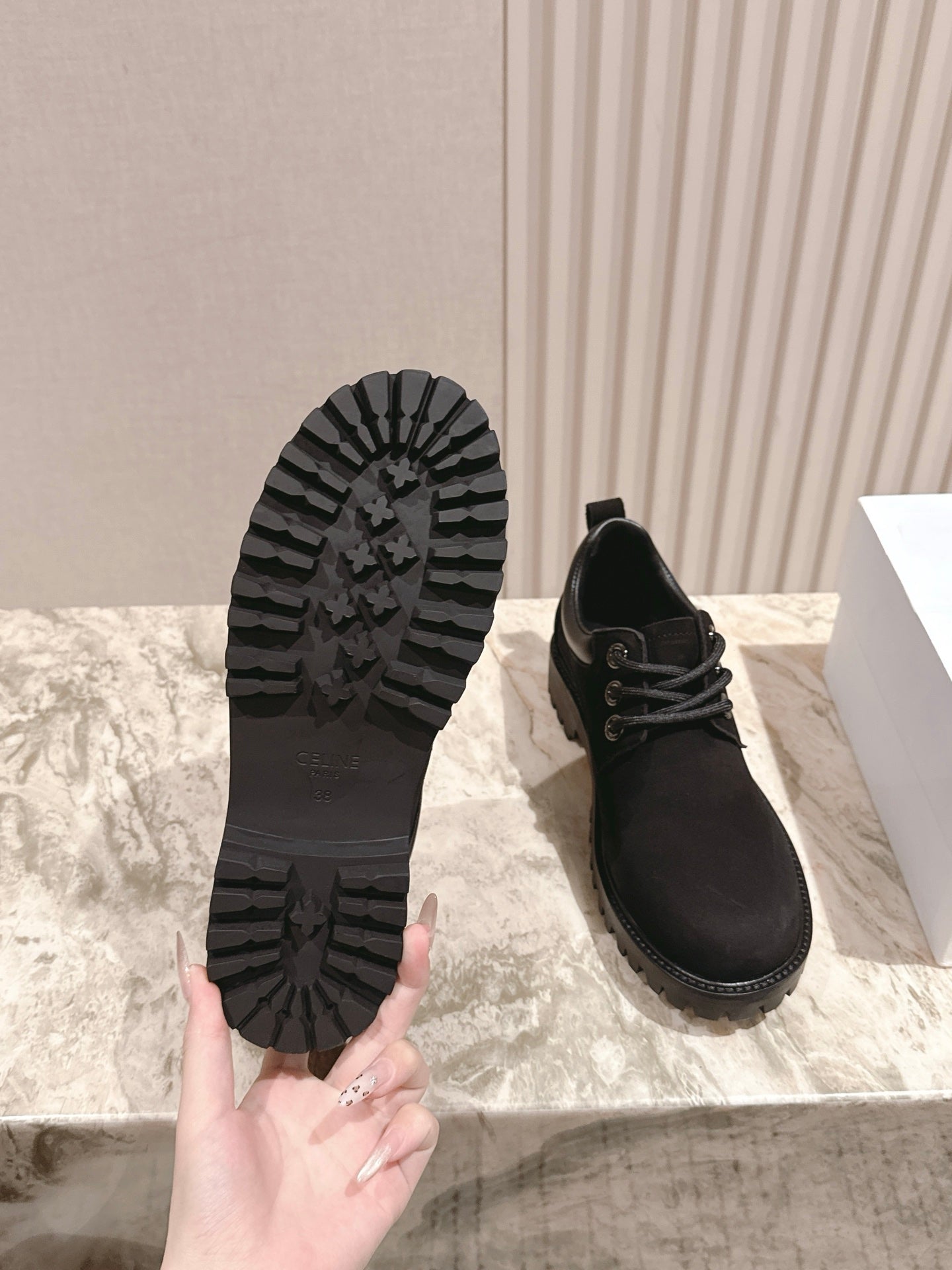 CELINE 25S LOW CUT MARTIN BOOTS IN BLACK CALFSKIN - 35