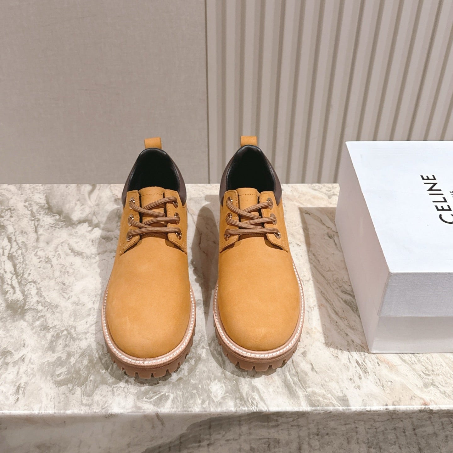 CELINE 25S LOW CUT MARTIN BOOTS IN MEDIUM ORANGE CALFSKIN - 35