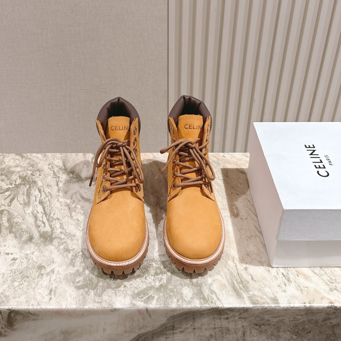 CELINE 25S MARTIN BOOTS IN MEDIUM ORANGE CALFSKIN - 35