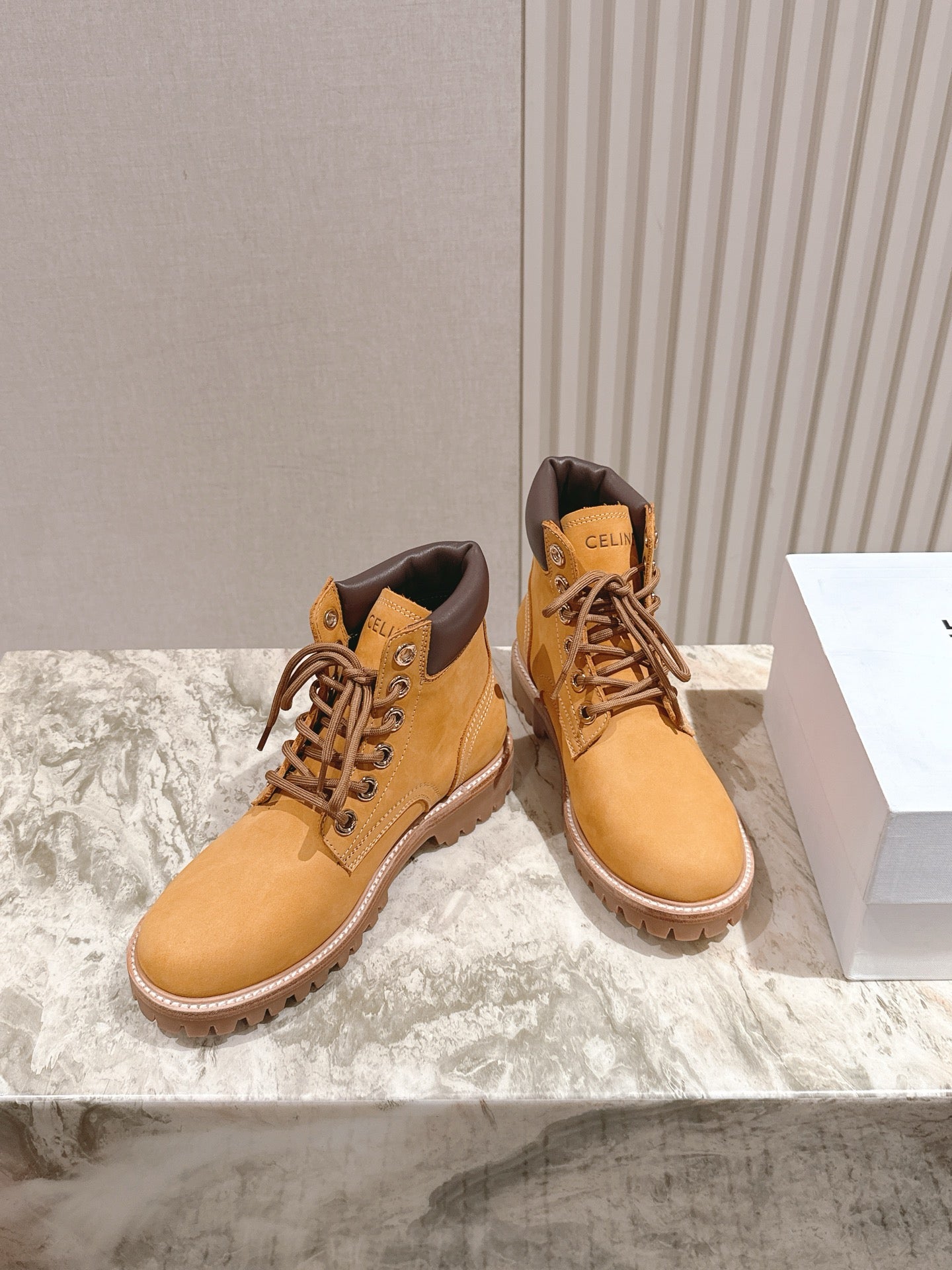CELINE 25S MARTIN BOOTS IN MEDIUM ORANGE CALFSKIN - 35