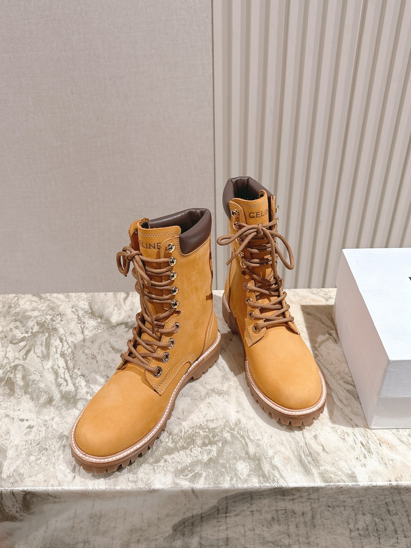 CELINE 25S SHORT MARTIN BOOTS IN MEDIUM ORANGE CALFSKIN - 35