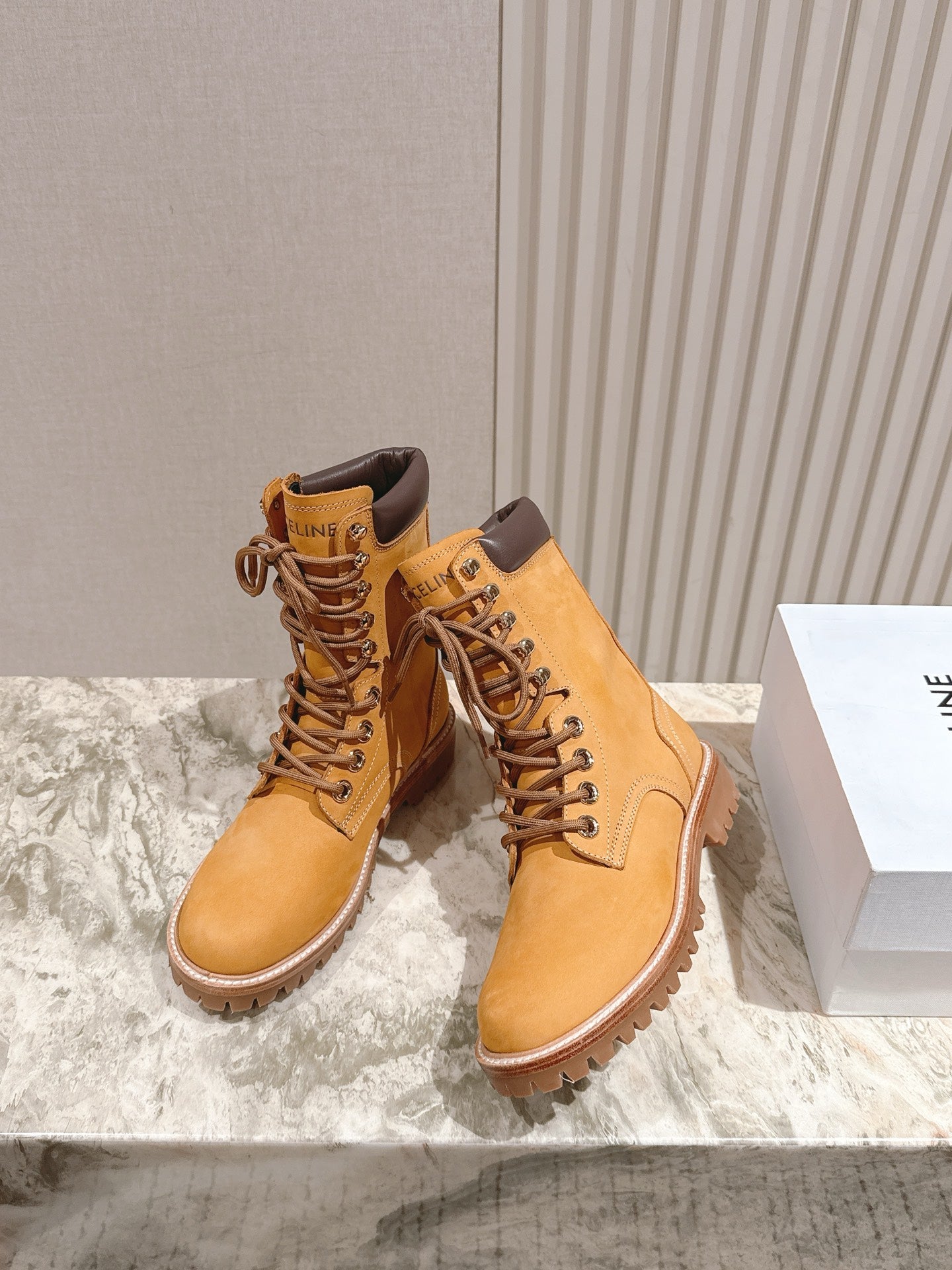 CELINE 25S SHORT MARTIN BOOTS IN MEDIUM ORANGE CALFSKIN - 35
