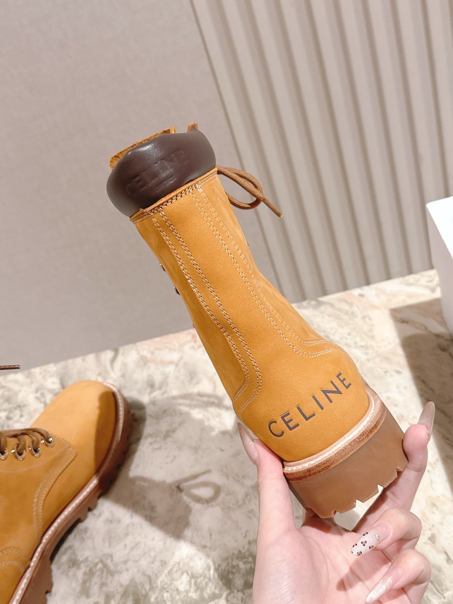 CELINE 25S SHORT MARTIN BOOTS IN MEDIUM ORANGE CALFSKIN - 35