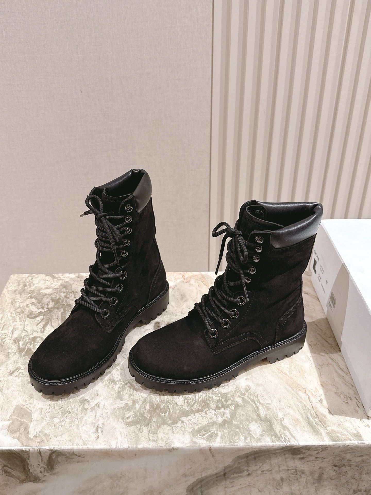 CELINE 25S SHORT MARTIN BOOTS IN BLACK CALFSKIN - 35