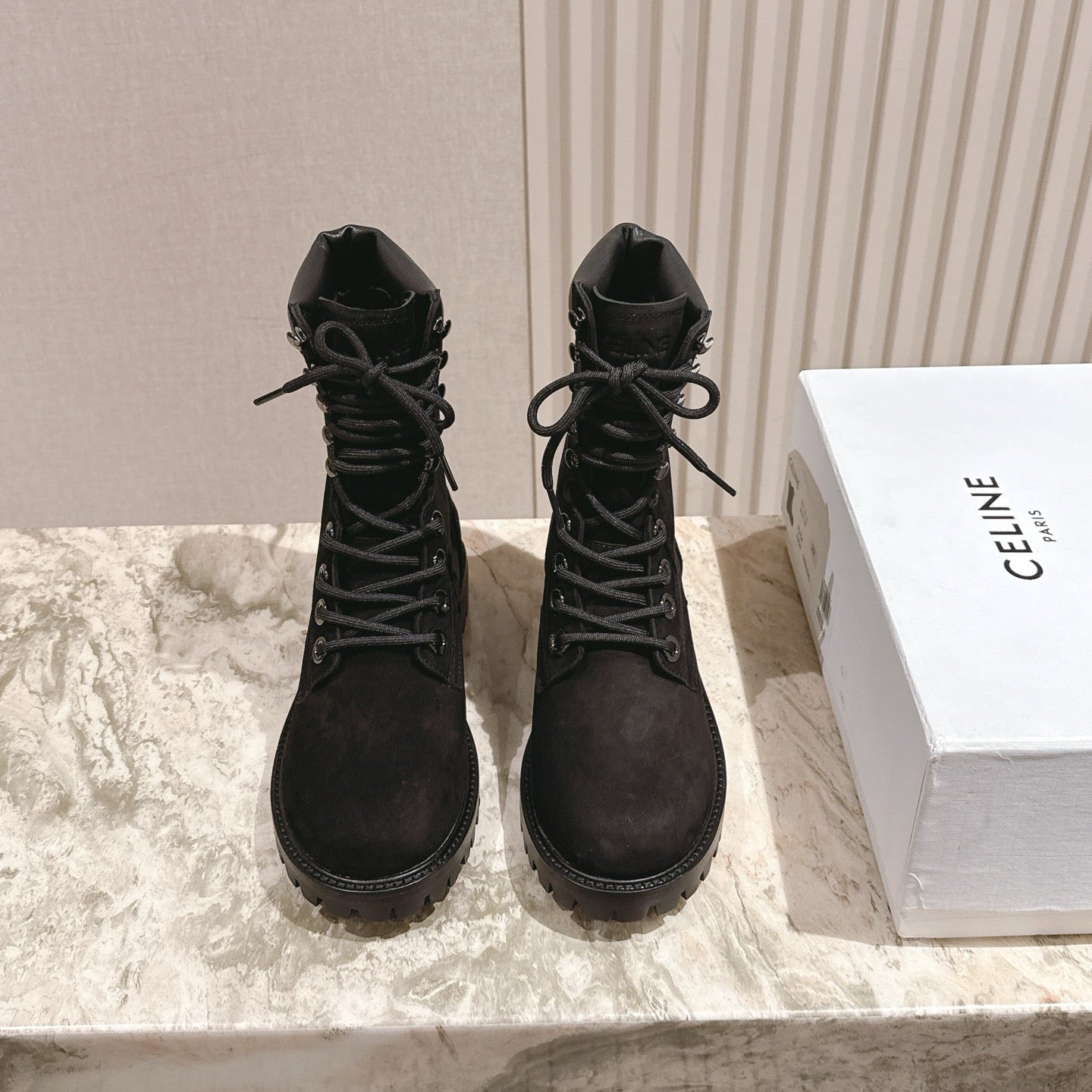 CELINE 25S SHORT MARTIN BOOTS IN BLACK CALFSKIN - 35