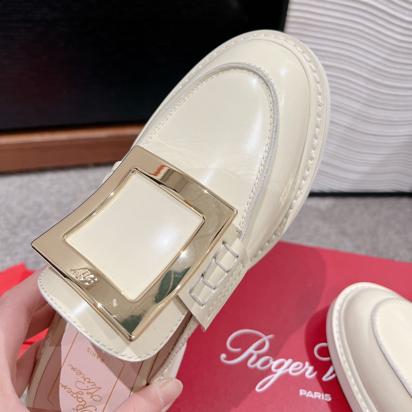 VIV' RANGERS MULES IN CREAM SHINY CALFSKIN GOLD BUCKLE - 35