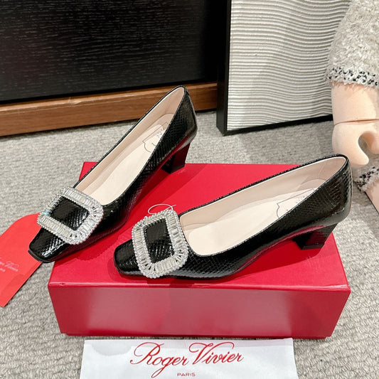 BELLE VIVIER PUMPS IN BLACK LIZARD EMBOSSED CALFSKIN - 34