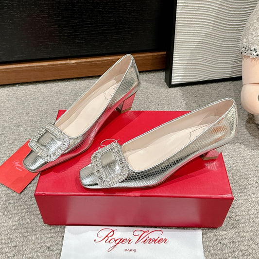BELLE VIVIER PUMPS IN SILVER METALLIC LIZARD EMBOSSED CALFSKIN - 34