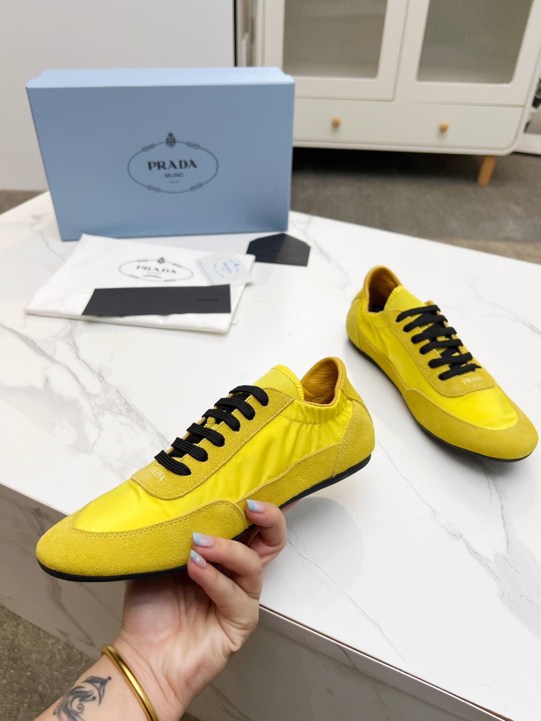 COLLAPSE SNEAKERS IN YELLOW SUEDE AND NYLON - 35