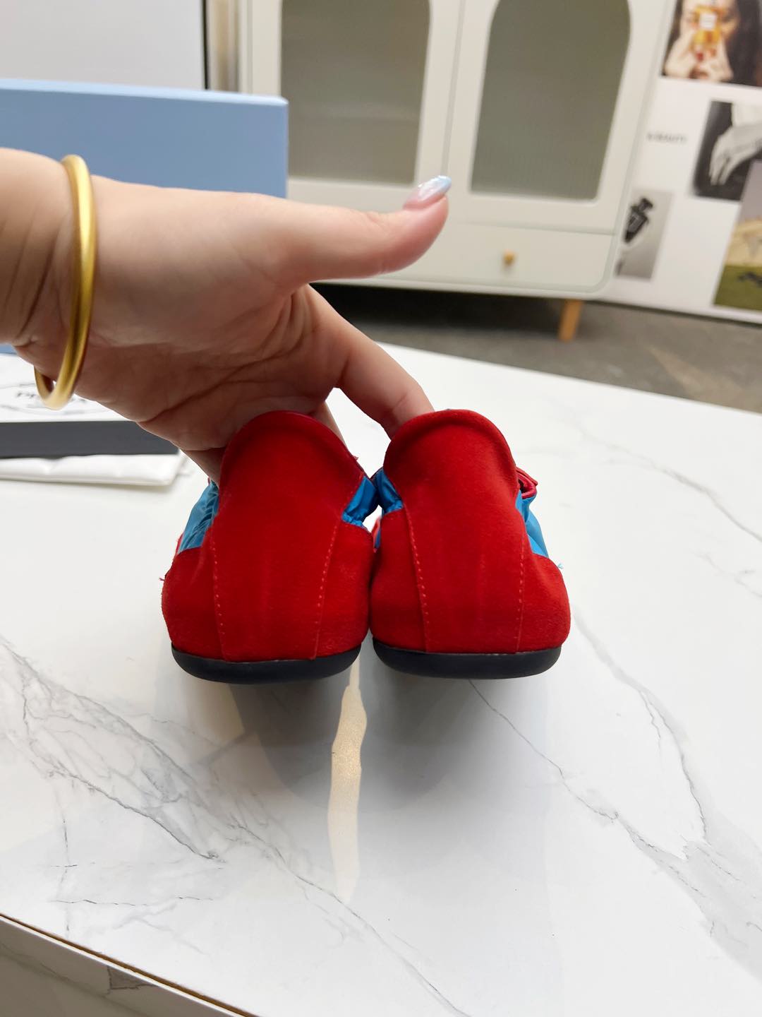 COLLAPSE SNEAKERS IN RED SUEDE AND SKY BLUE NYLON - 35
