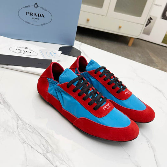 COLLAPSE SNEAKERS IN RED SUEDE AND SKY BLUE NYLON - 35