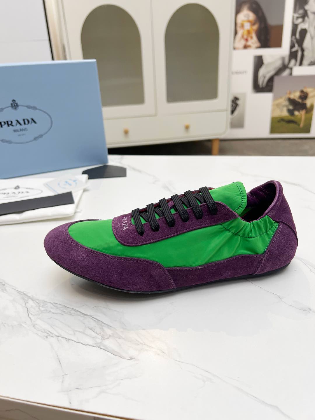 COLLAPSE SNEAKERS IN PURPLE SUEDE AND GREEN NYLON - 35
