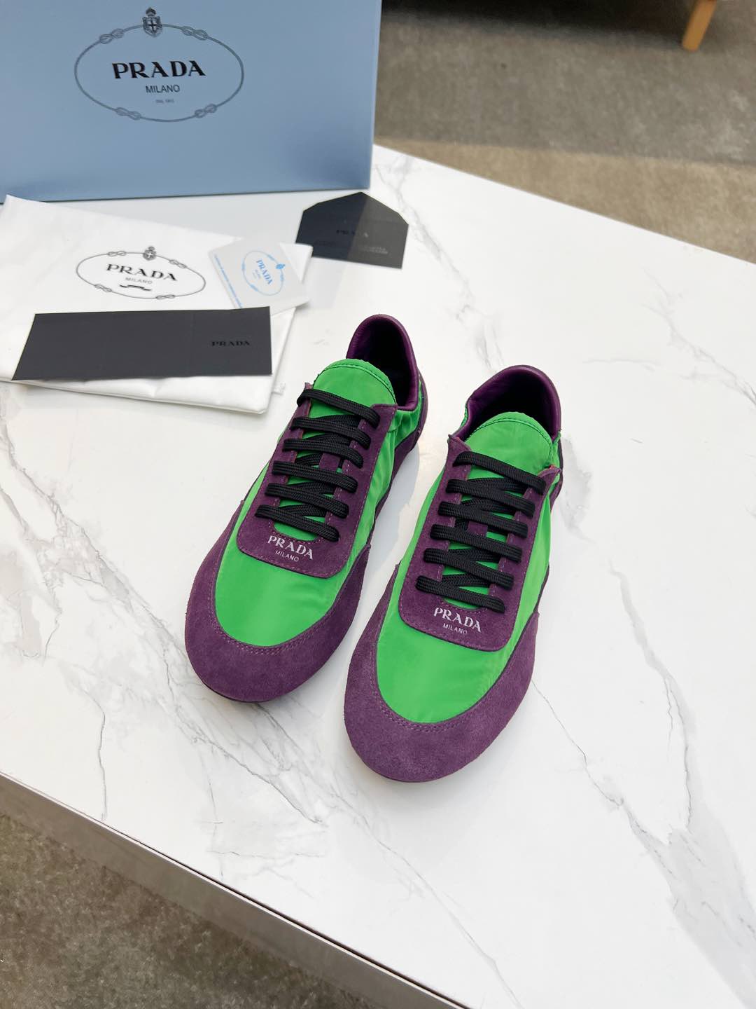 COLLAPSE SNEAKERS IN PURPLE SUEDE AND GREEN NYLON - 35