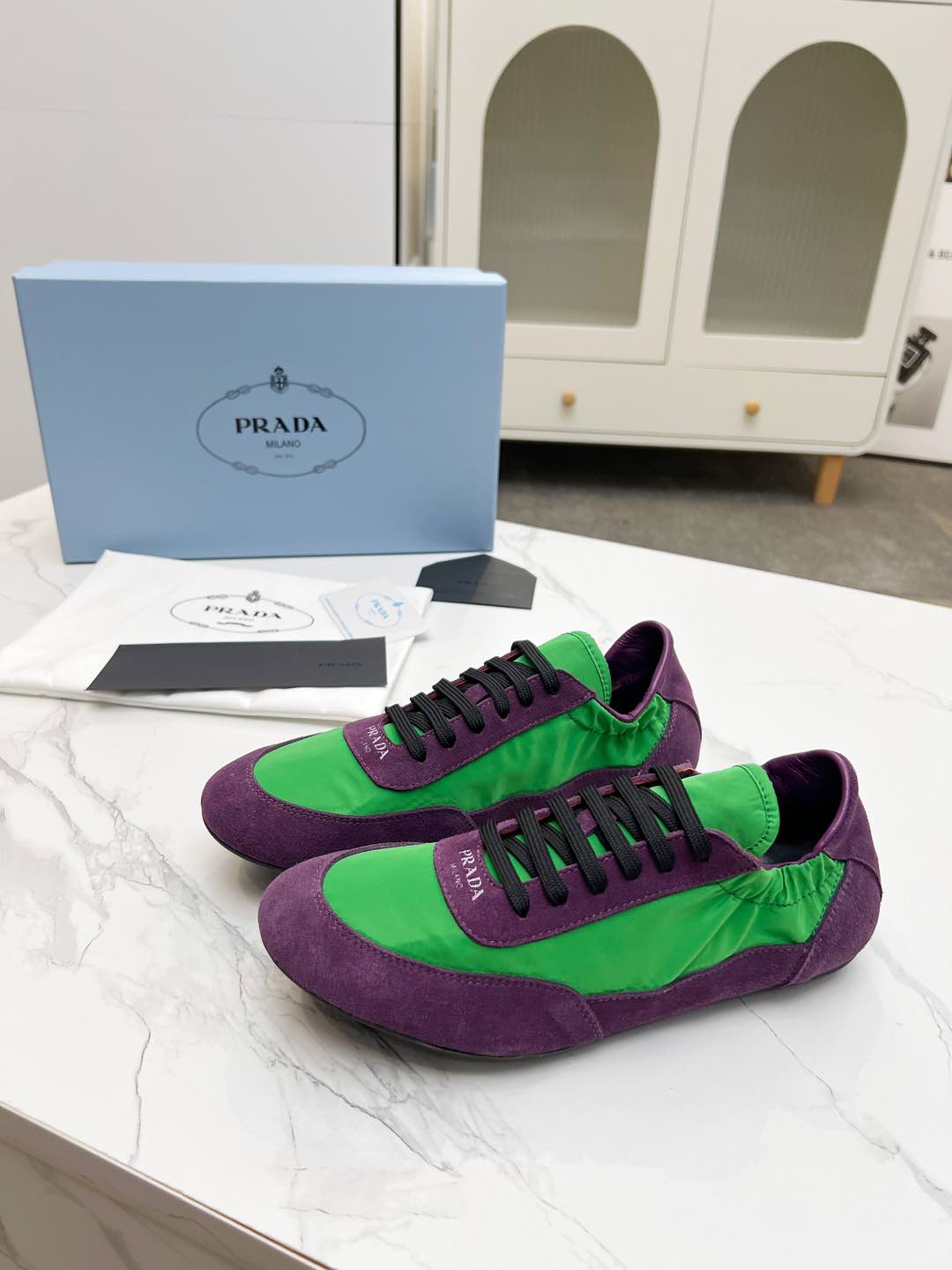 COLLAPSE SNEAKERS IN PURPLE SUEDE AND GREEN NYLON - 35