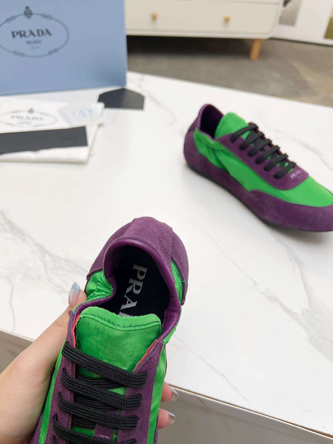 COLLAPSE SNEAKERS IN PURPLE SUEDE AND GREEN NYLON - 35