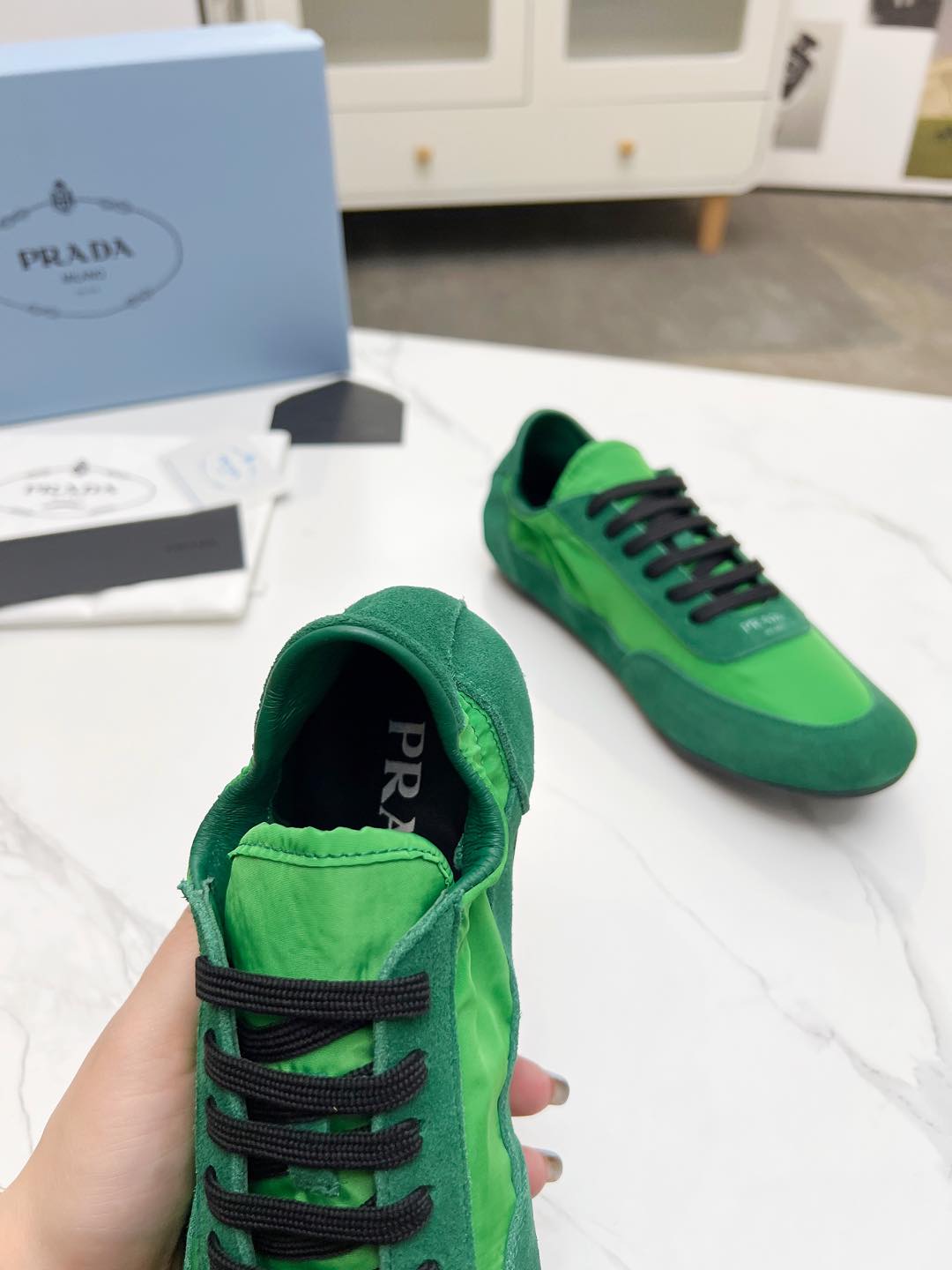 COLLAPSE SNEAKERS IN GREEN SUEDE AND NYLON - 35