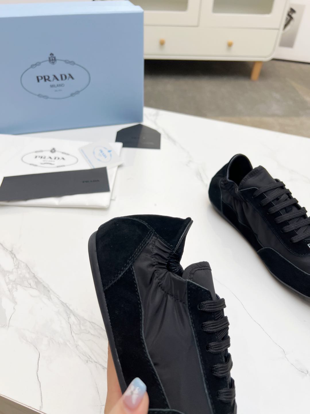 COLLAPSE SNEAKERS IN BLACK SUEDE AND NYLON - 35
