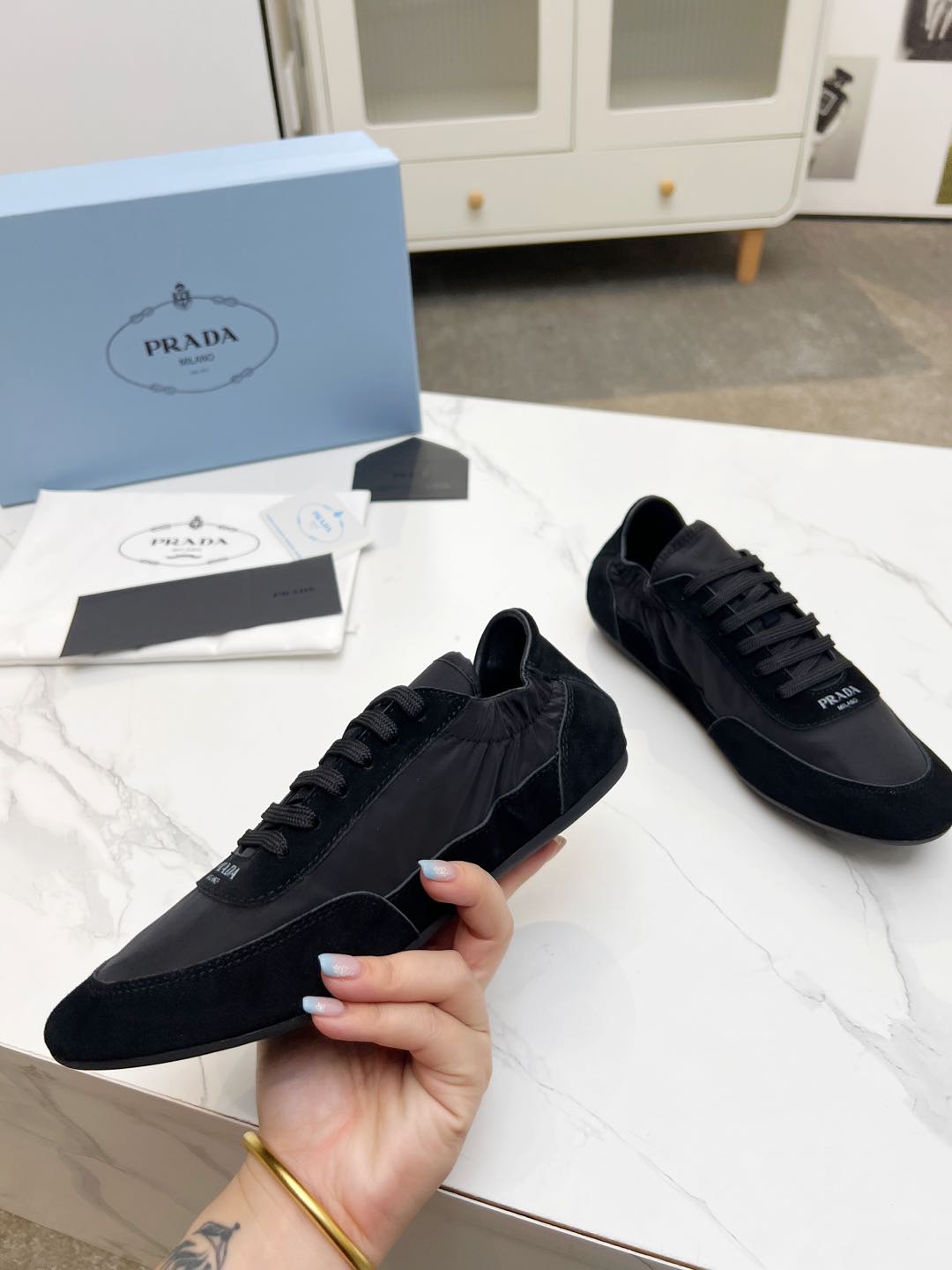 COLLAPSE SNEAKERS IN BLACK SUEDE AND NYLON - 35