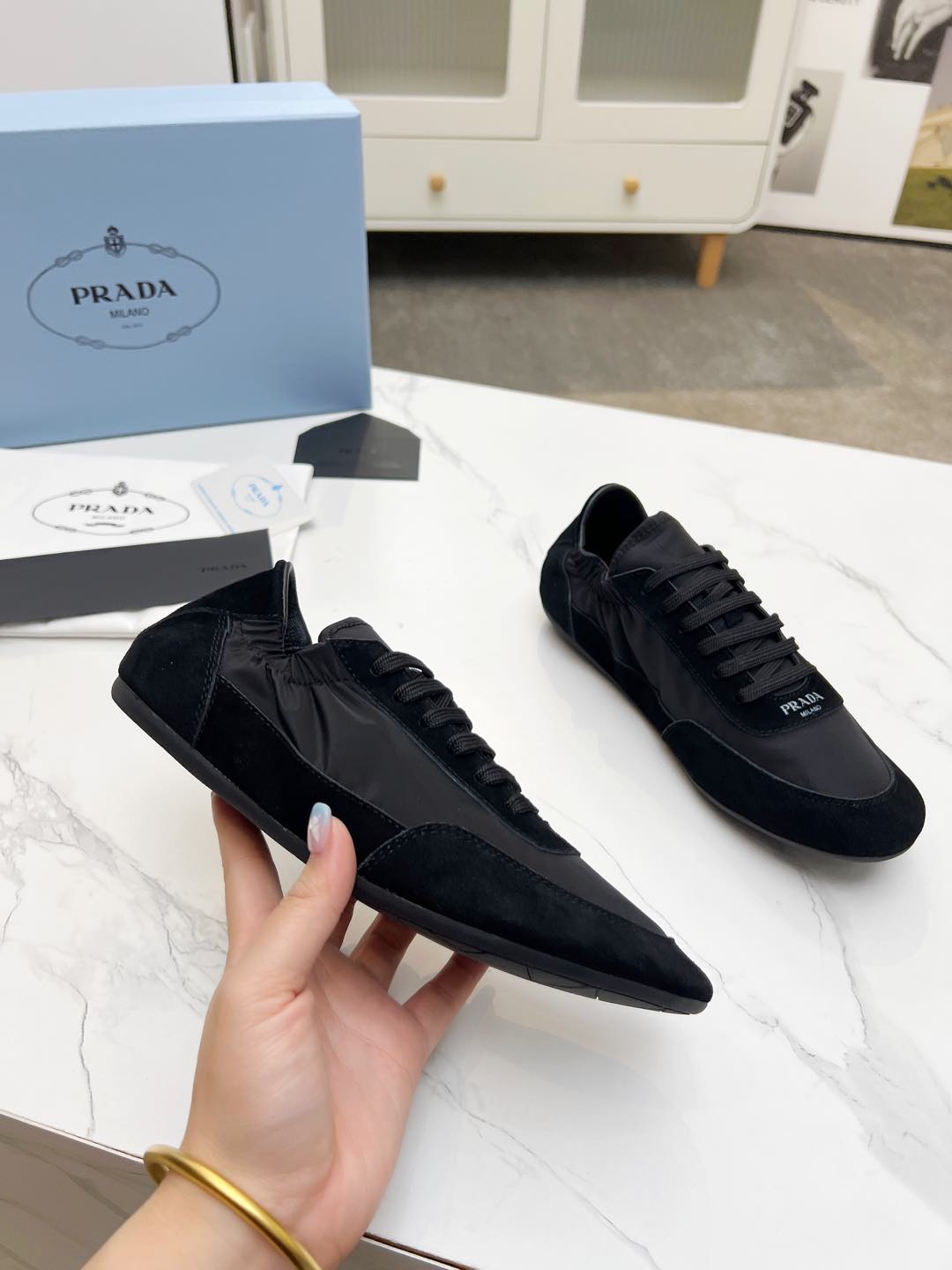 COLLAPSE SNEAKERS IN BLACK SUEDE AND NYLON - 35
