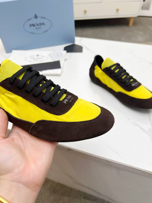 COLLAPSE SNEAKERS IN CHOCOLATE SUEDE AND YELLOW NYLON - 35
