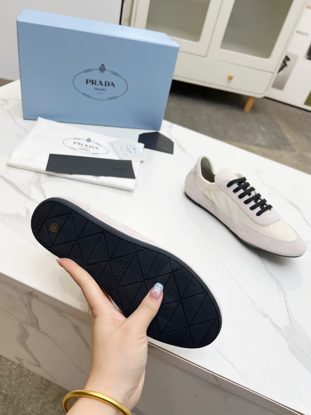 COLLAPSE SNEAKERS IN BEIGE SUEDE AND NYLON - 35