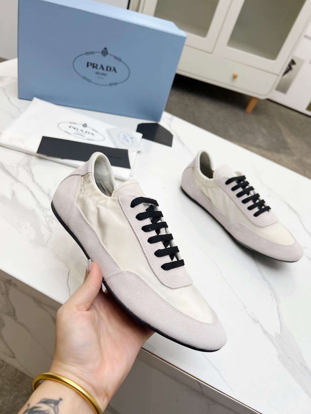 COLLAPSE SNEAKERS IN BEIGE SUEDE AND NYLON - 35