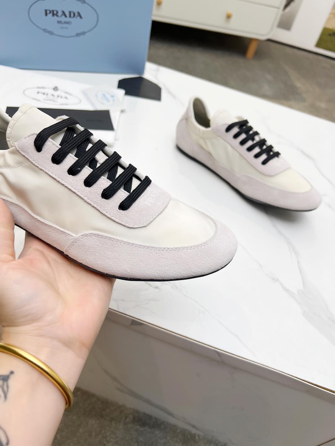 COLLAPSE SNEAKERS IN BEIGE SUEDE AND NYLON - 35