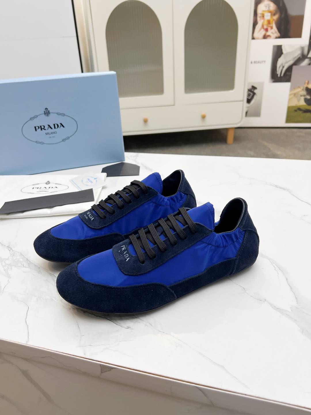COLLAPSE SNEAKERS IN BLUE SUEDE AND NYLON - 35