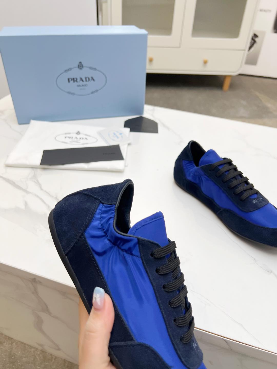 COLLAPSE SNEAKERS IN BLUE SUEDE AND NYLON - 35
