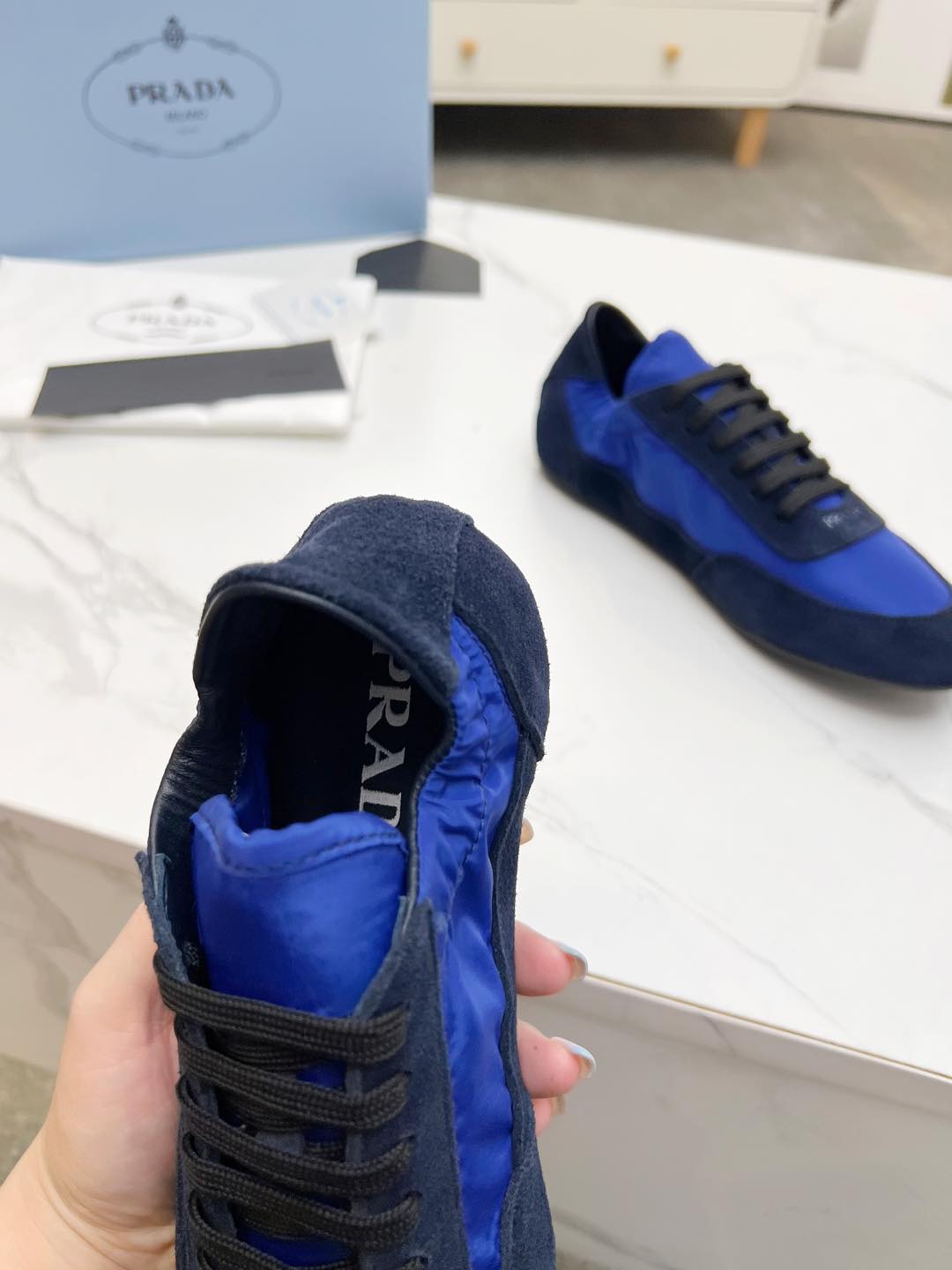 COLLAPSE SNEAKERS IN BLUE SUEDE AND NYLON - 35