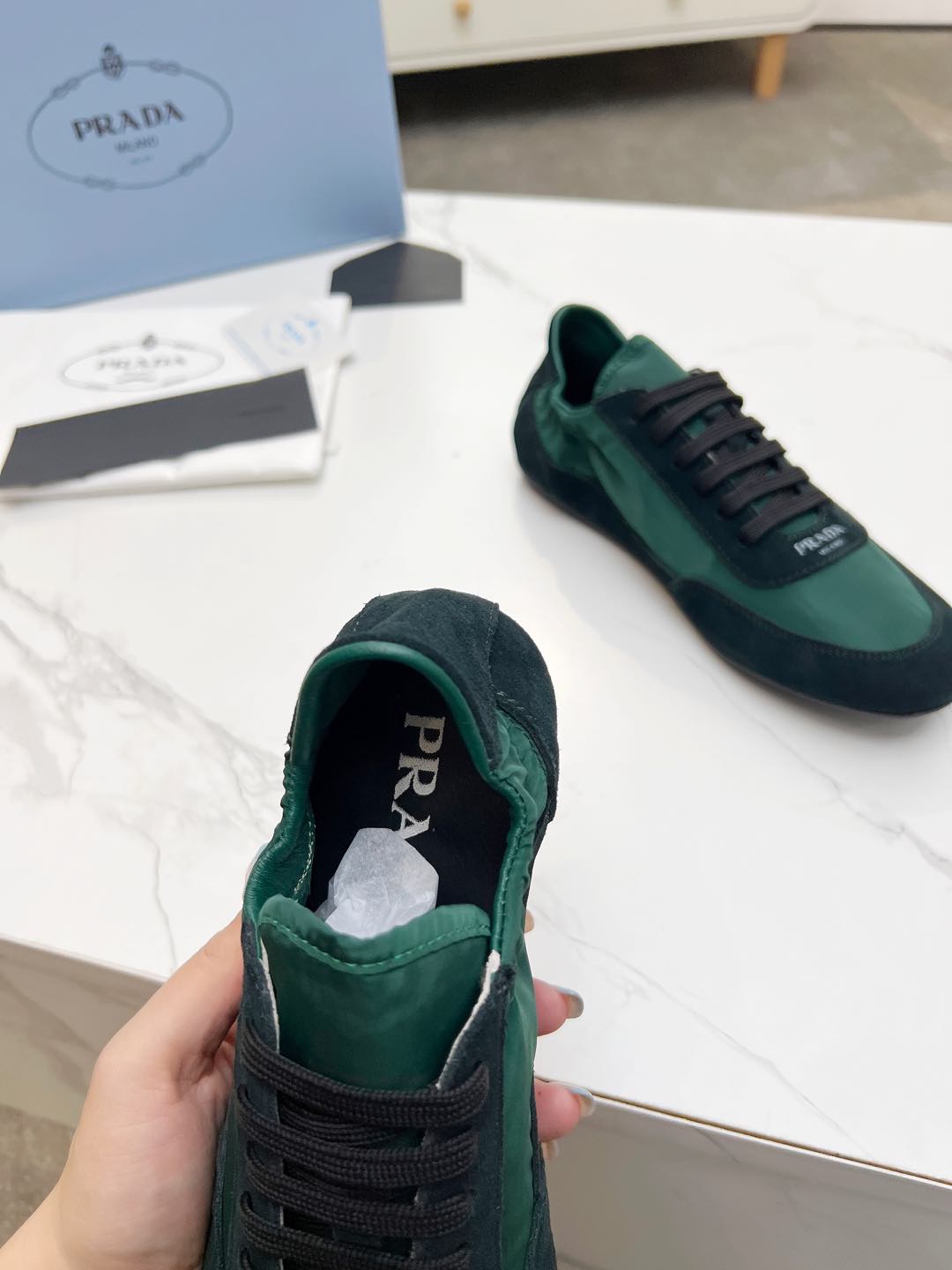 COLLAPSE SNEAKERS IN BLACK SUEDE AND FOREST GREEN NYLON - 35