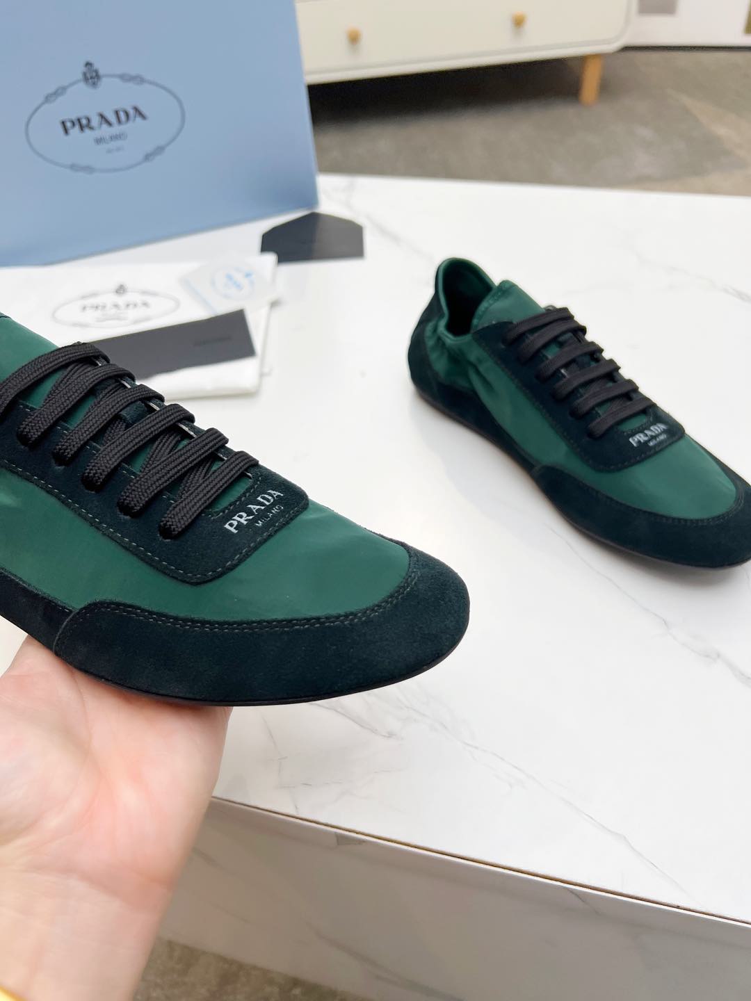 COLLAPSE SNEAKERS IN BLACK SUEDE AND FOREST GREEN NYLON - 35