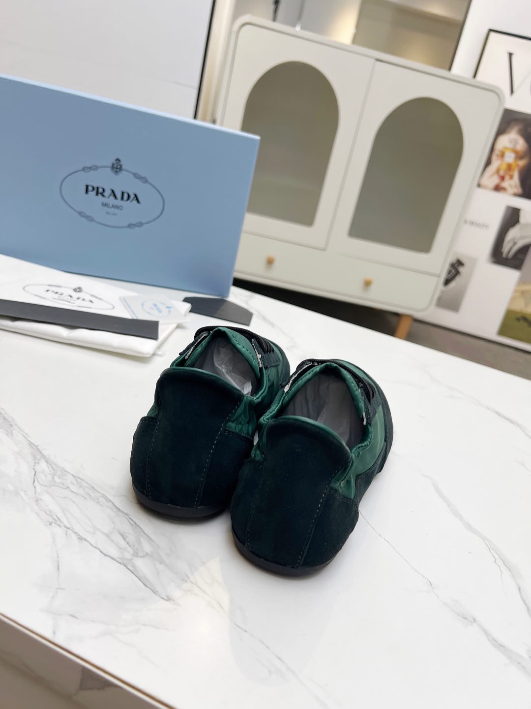 COLLAPSE SNEAKERS IN BLACK SUEDE AND FOREST GREEN NYLON - 35