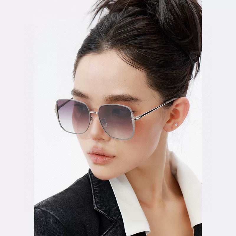 SQUARE FRAME SUNGLASSES G8639 IN METAL - Black/ dark purple
