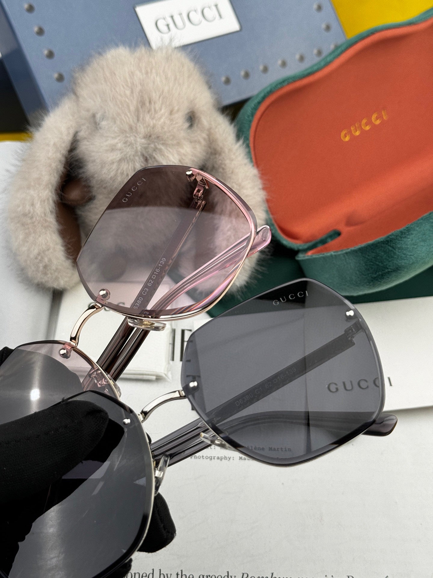RECTANGULAR FRAME SUNGLASSES G0638 IN METAL AND ACETATE - Black