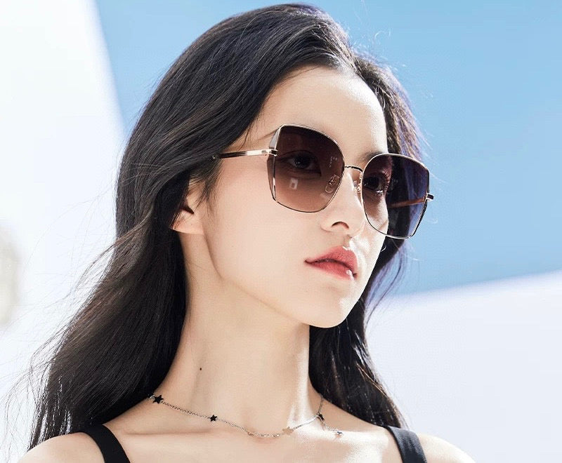 OVERSIZED RECTANGULAR FRAME SUNGLASSES G1641 IN METAL - Light purple