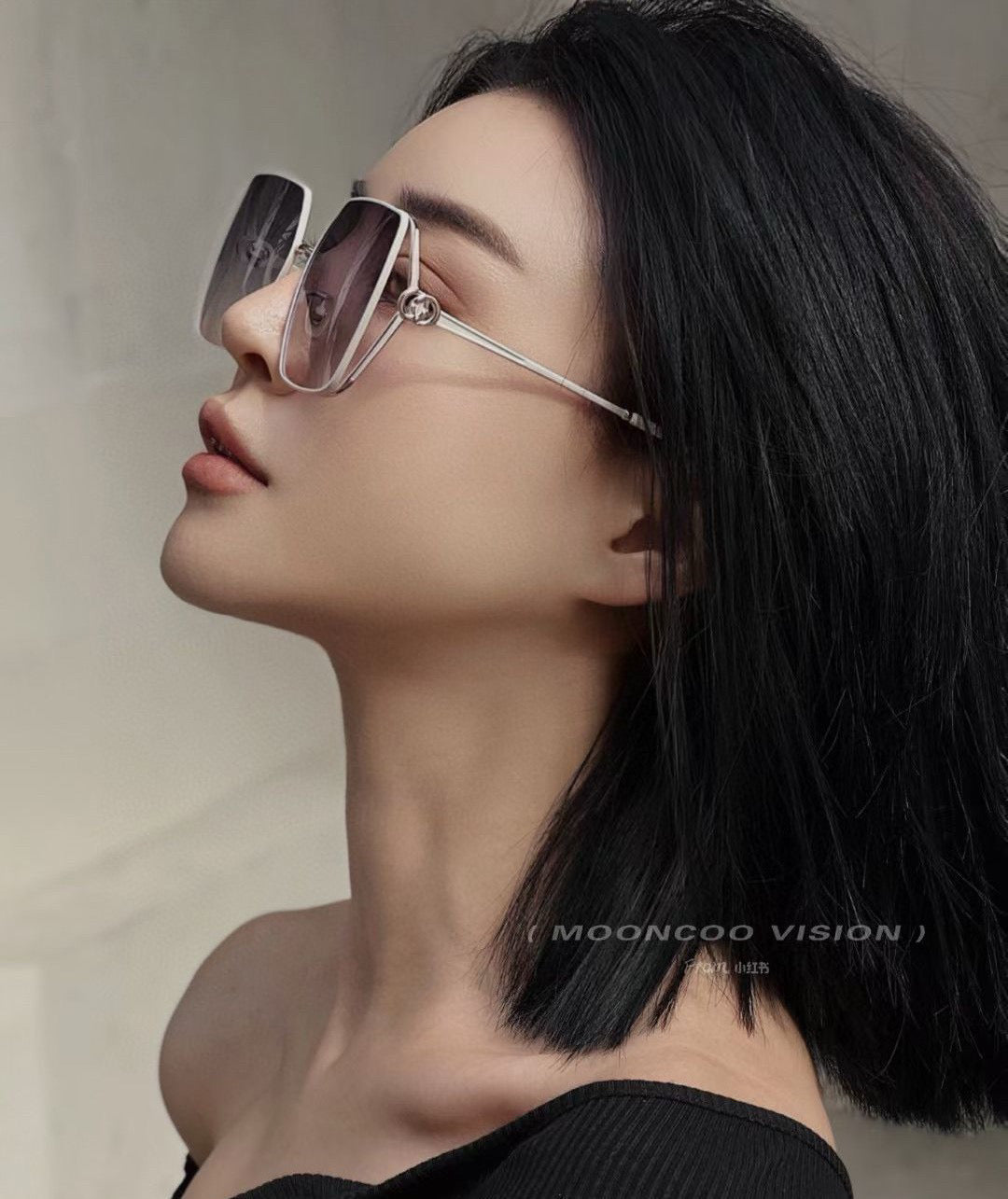 SQUARE FRAME SUNGLASSES G9638 IN METAL - White/ gradient purple