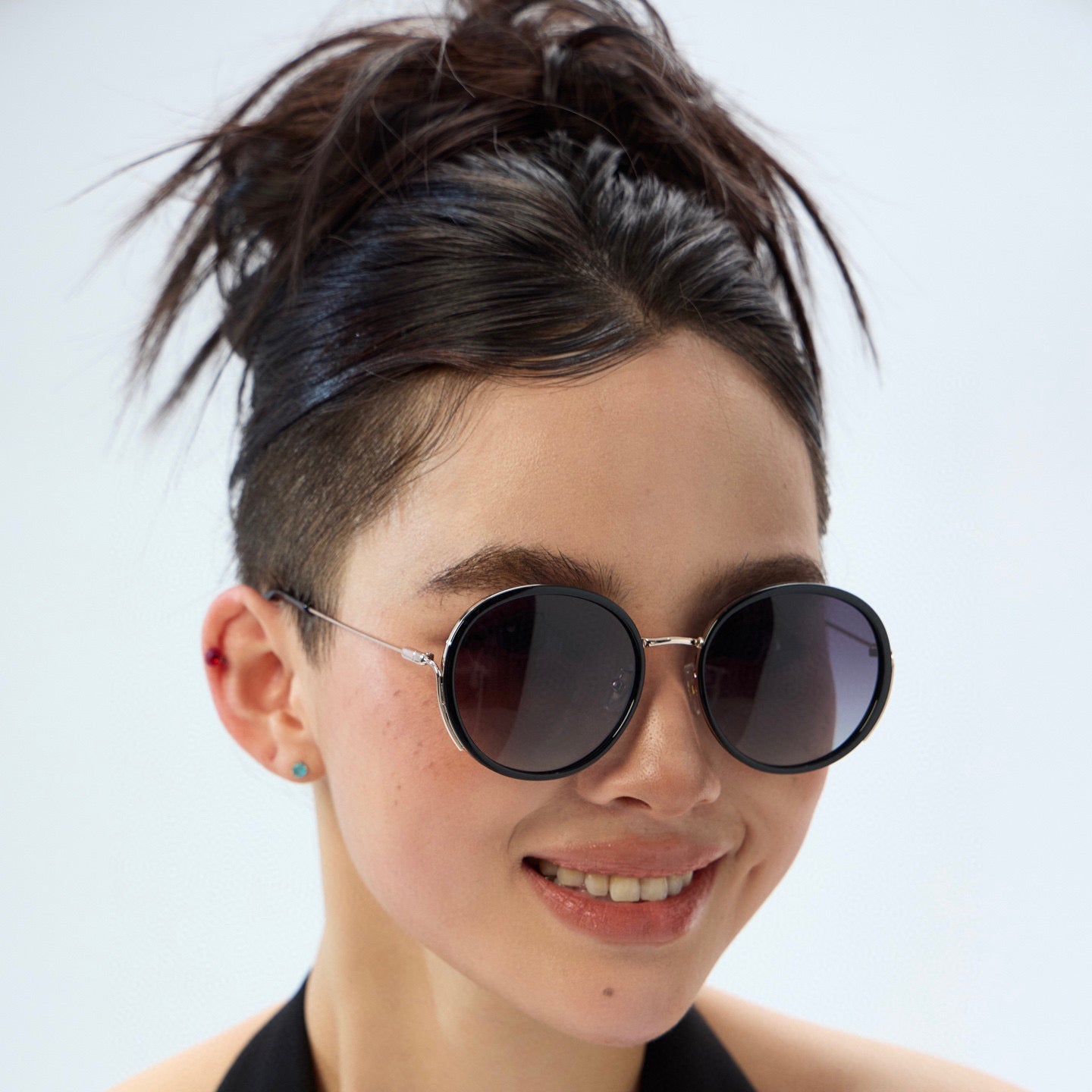 ROUND FRAME SUNGLASSES G0640 IN ACETATE AND METAL - Dark purple