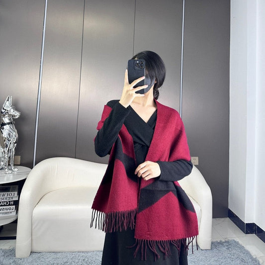 SCARF 190 CM IN JAM PURPLE MIX BLACK CASHMERE 370395