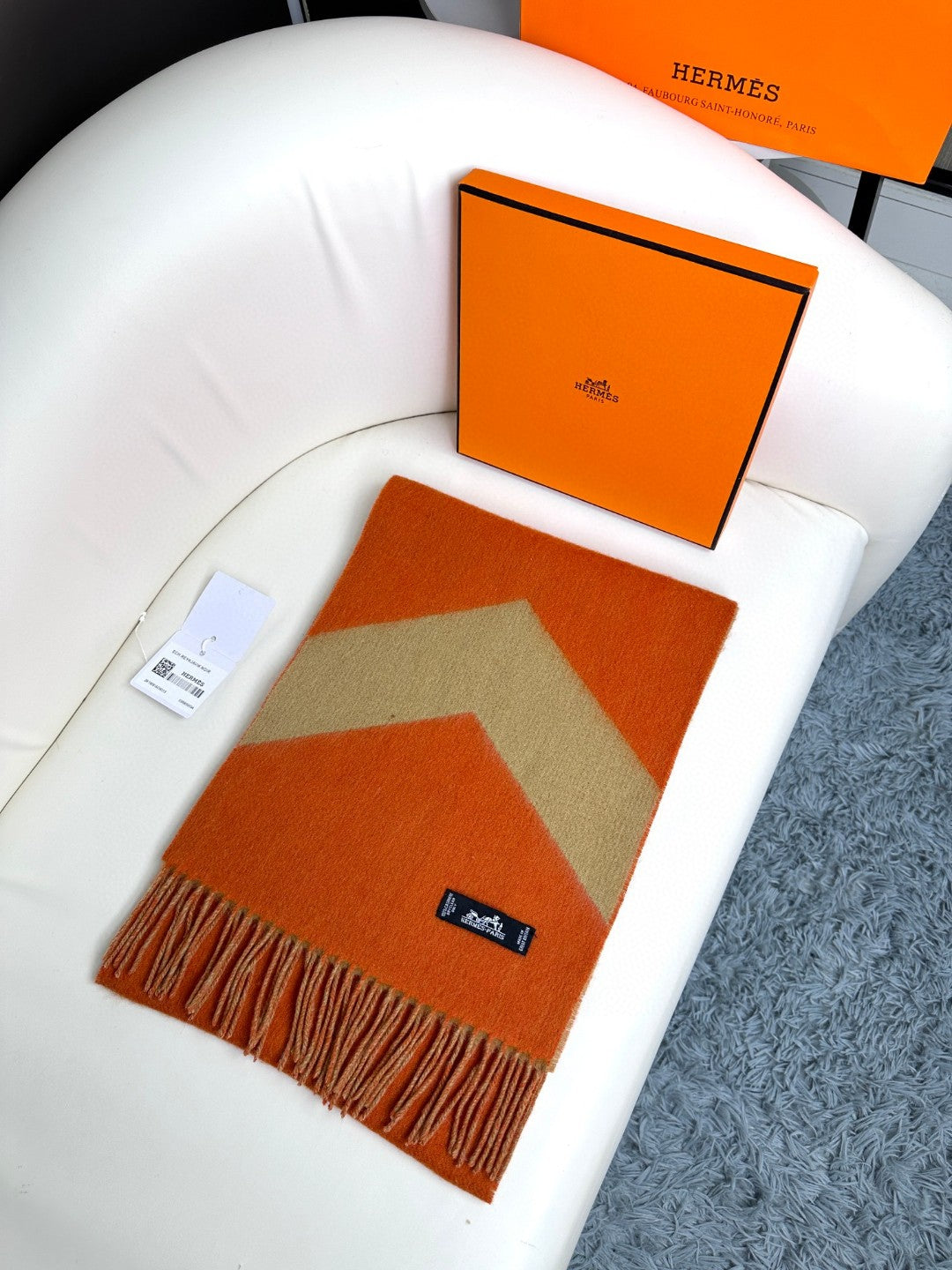 SCARF 190 CM IN RUST ORANGE MIX LIGHT YELLOW CASHMERE 370396