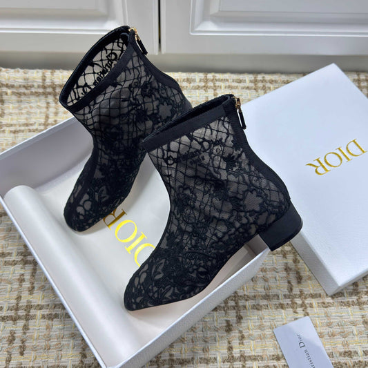 БОТИЛЬЙОНИ DIOR 26S НА ПІДБОРАХ 35 ММ З ЧОРНОГО КВІТКОВОГО МЕРЕЖИВА