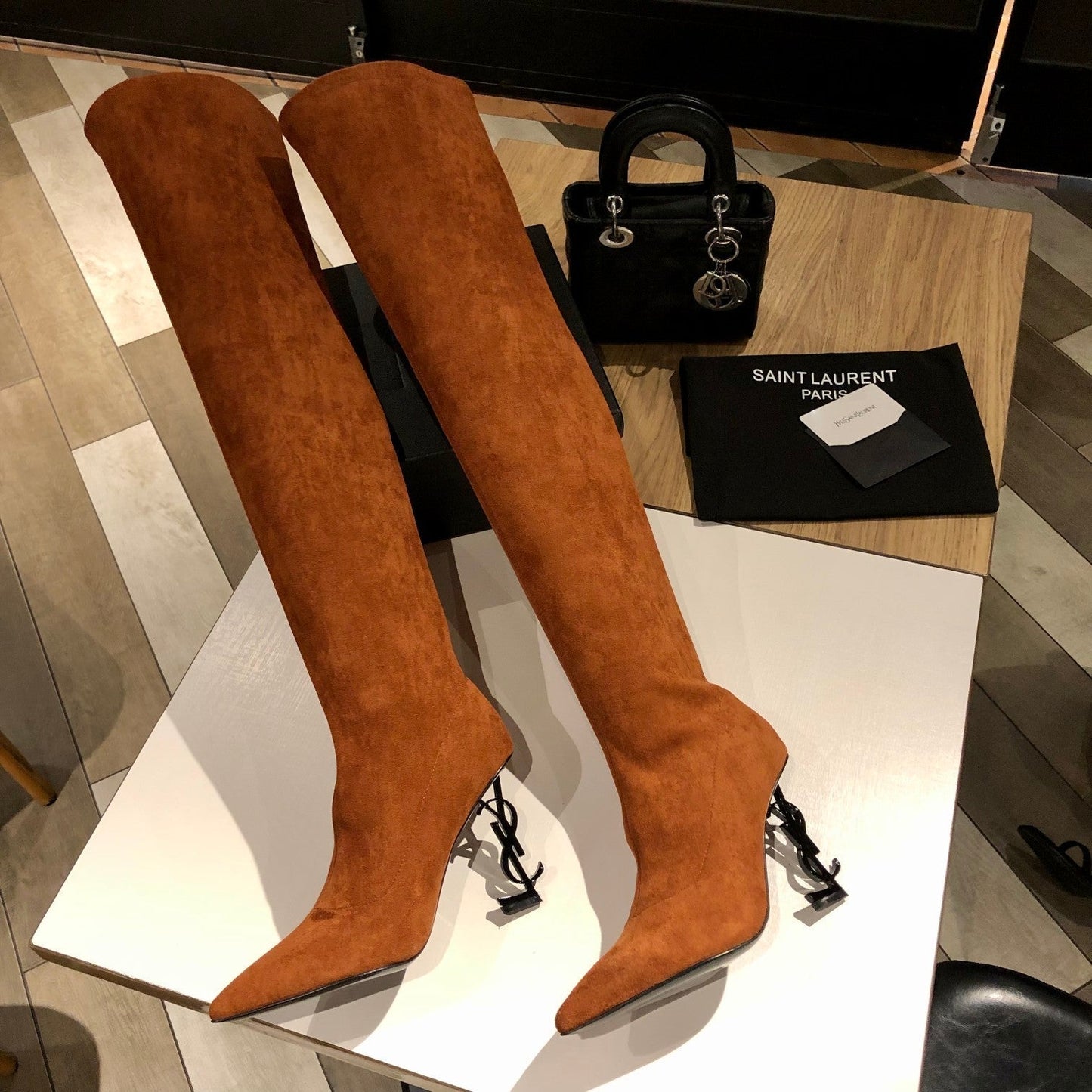 OPYUM THIGH HIGH BOOTS IN BRONZE BROWN VELVET - 35