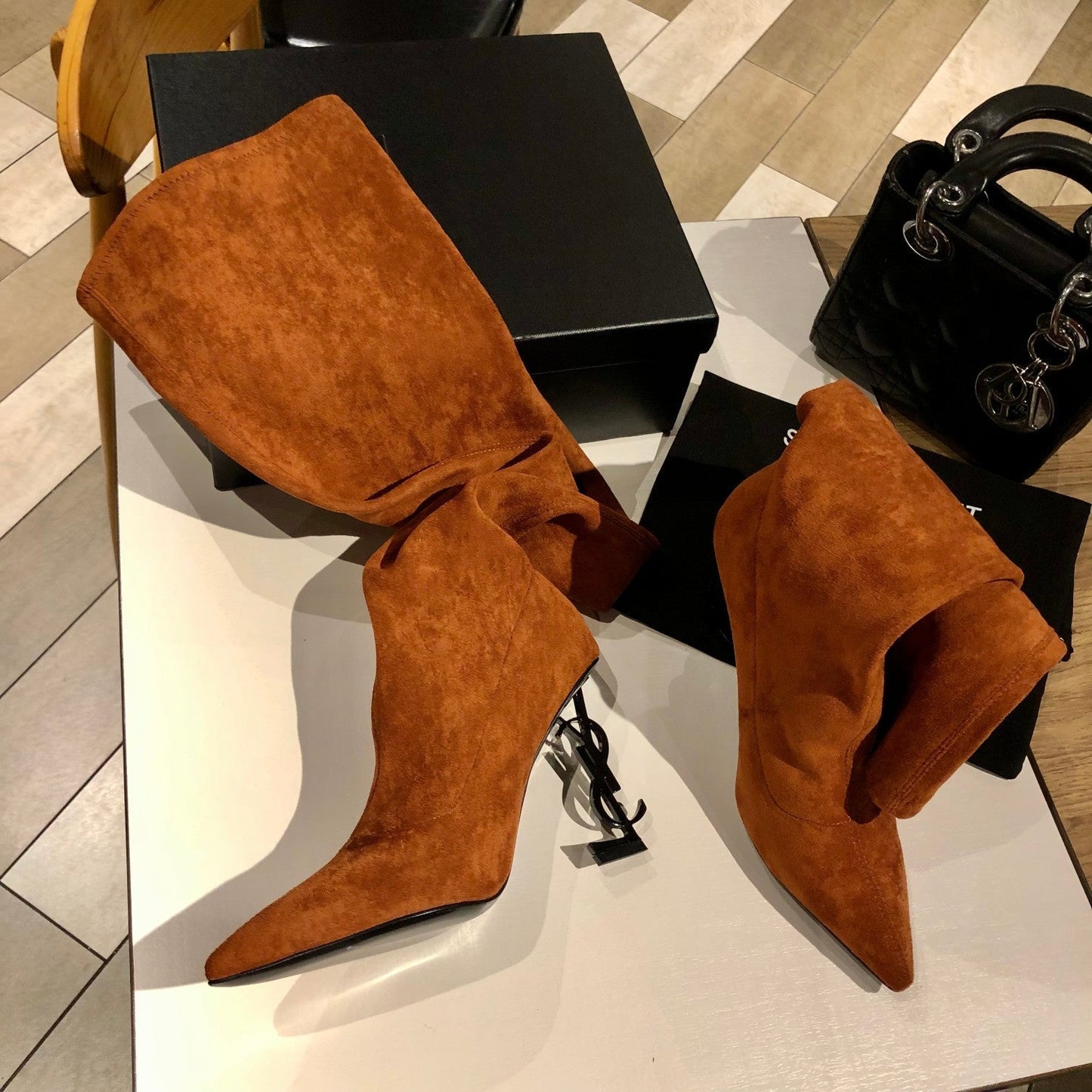 OPYUM THIGH HIGH BOOTS IN BRONZE BROWN VELVET - 35