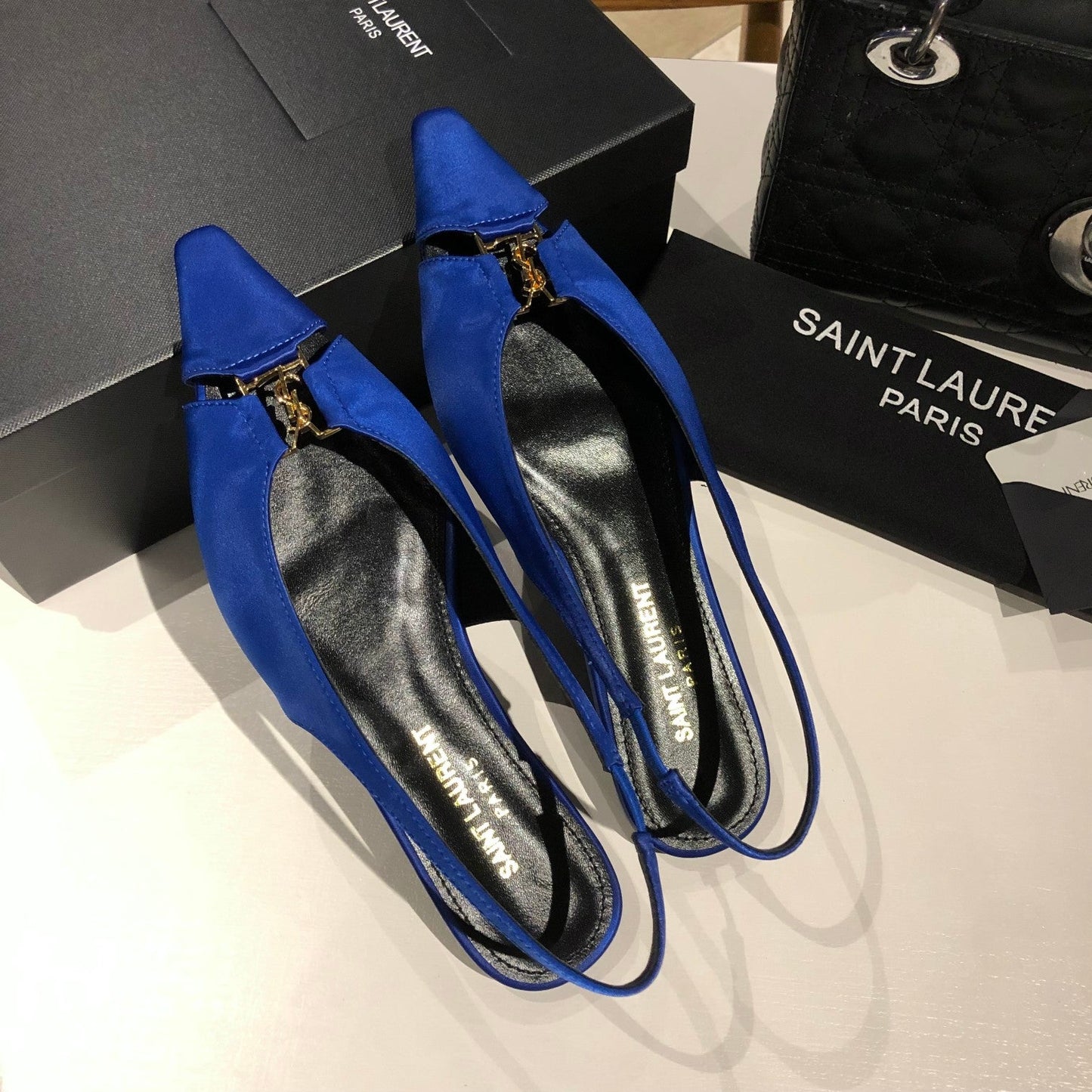 BABYLONE SLINGBACK FLAT IN SAPPHIRE BLUE SILK - 35