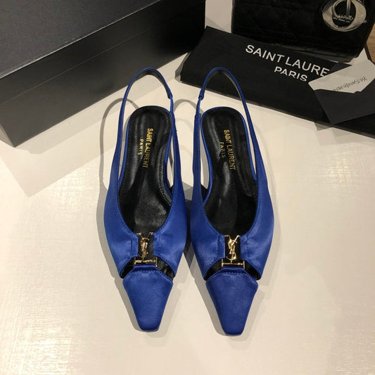 BABYLONE SLINGBACK FLAT IN SAPPHIRE BLUE SILK - 35