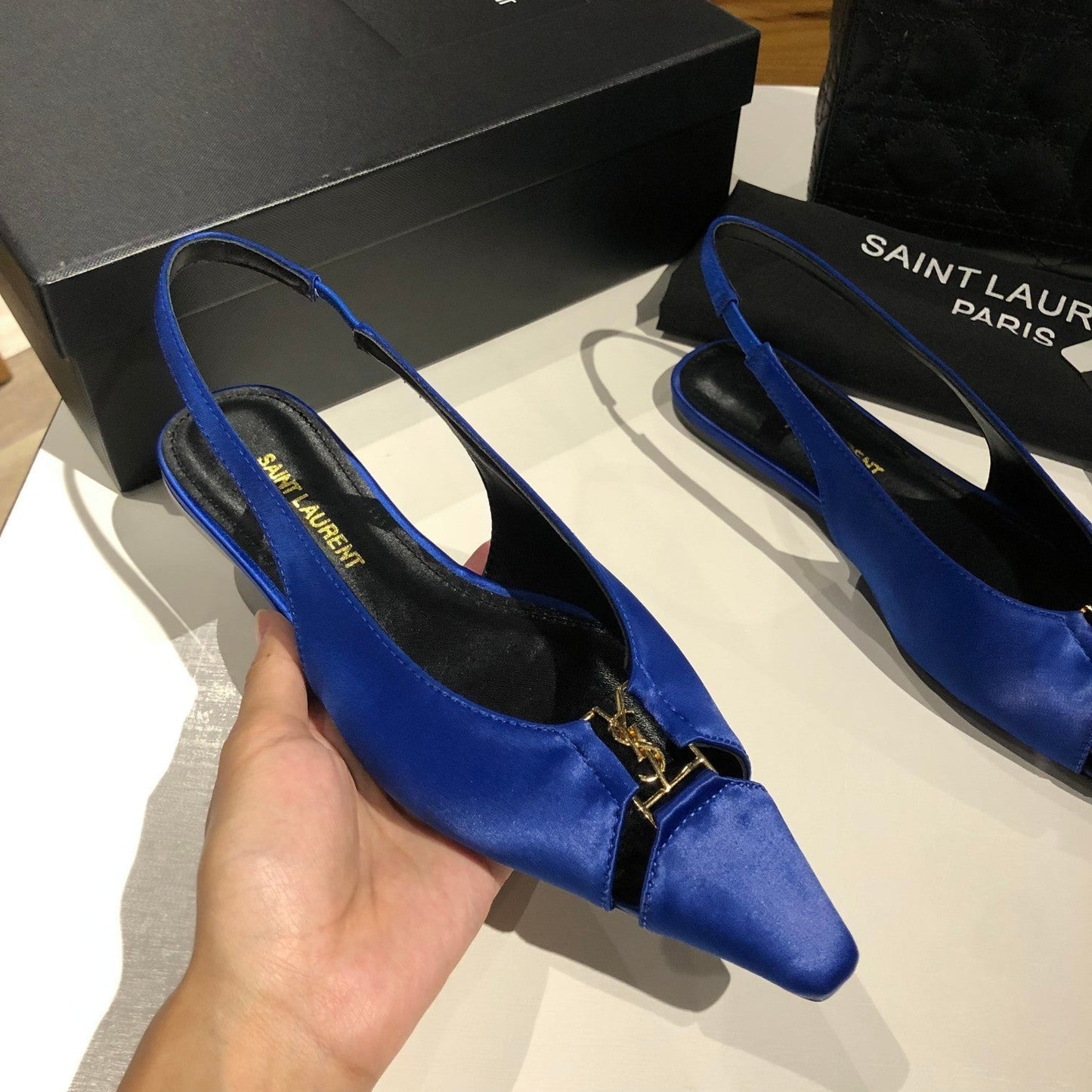 BABYLONE SLINGBACK FLAT IN SAPPHIRE BLUE SILK - 35