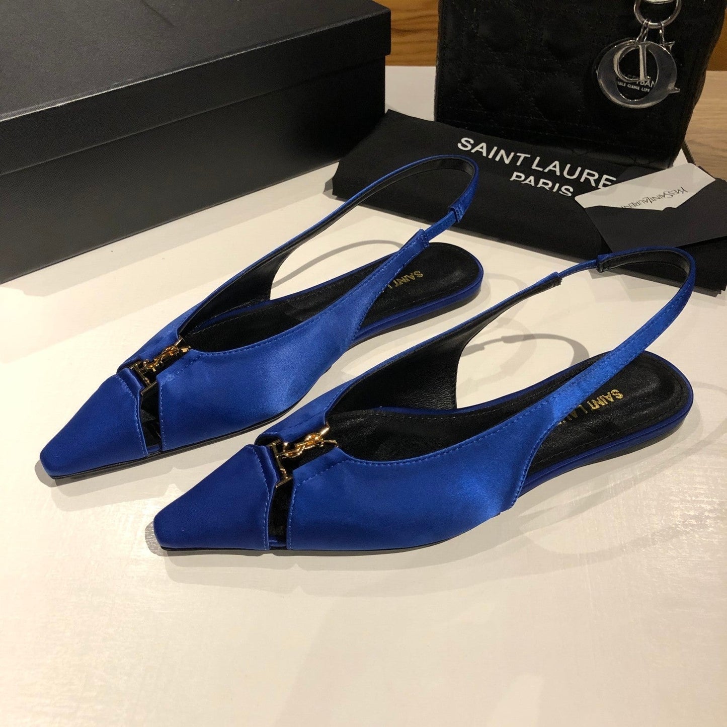 BABYLONE SLINGBACK FLAT IN SAPPHIRE BLUE SILK - 35