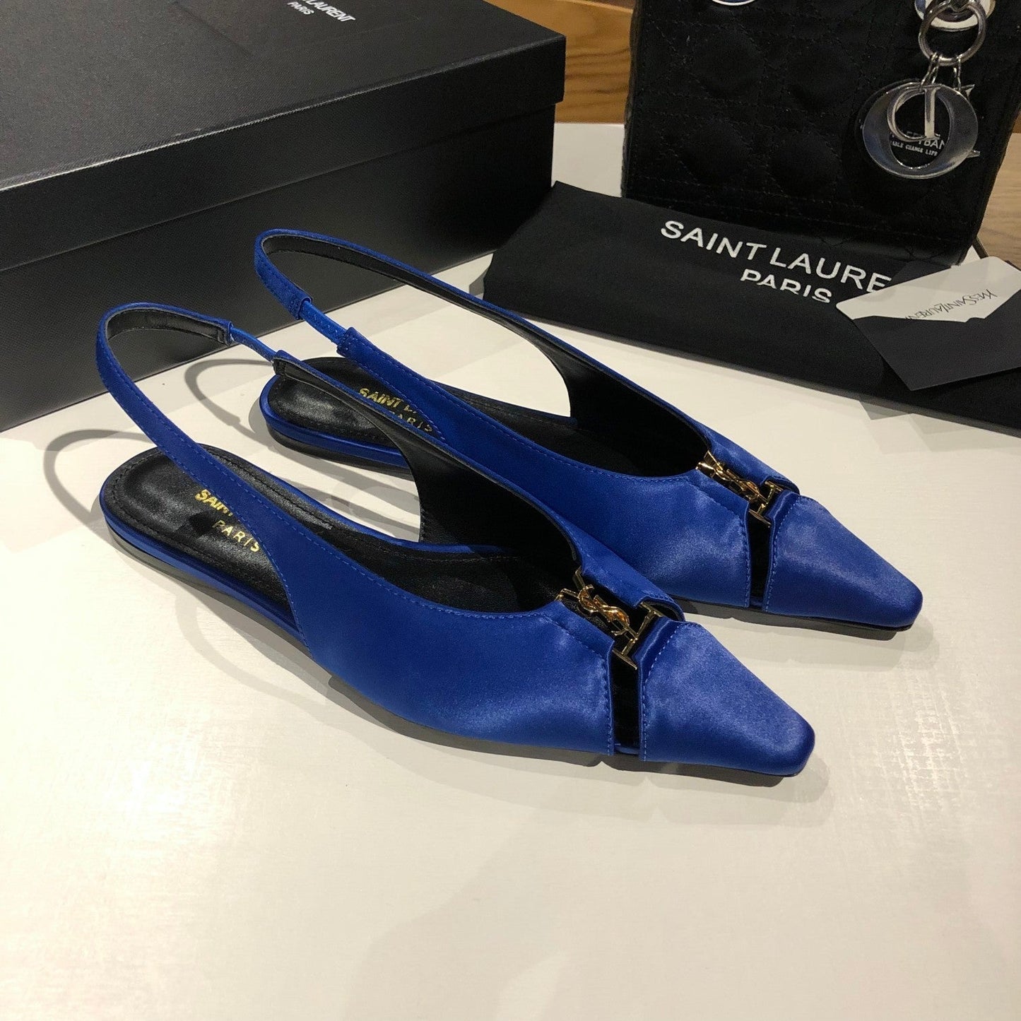 BABYLONE SLINGBACK FLAT IN SAPPHIRE BLUE SILK - 35